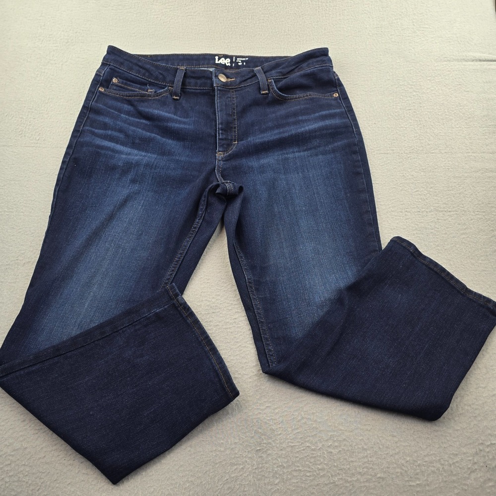 Lee Regular Fit Mid Rise Straight Jeans Womens 16P Blue Denim Cotton Stretch